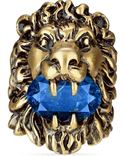 Gucci Lion Head Ring With Crystal - Blue