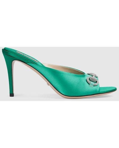 Gucci Horsebit Mid-heel Slide Sandal - Green