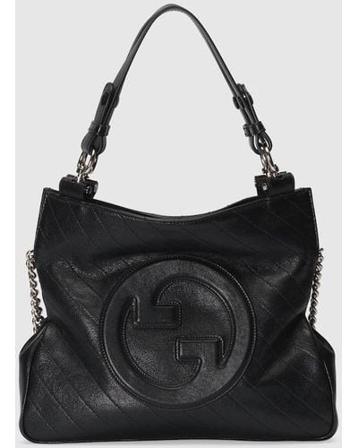 Gucci Blondie Branded Leather Tote Bag - Black