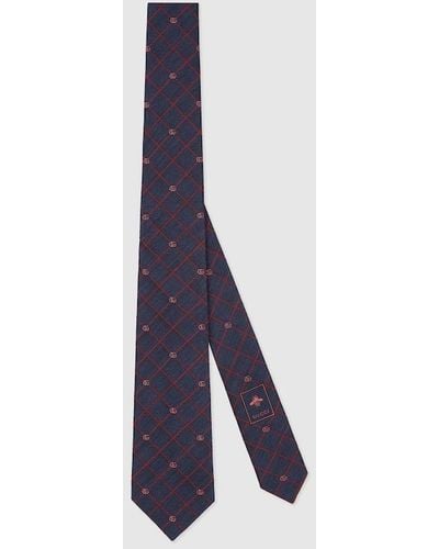 Gucci Double G And Check Silk Jacquard Tie - Blue