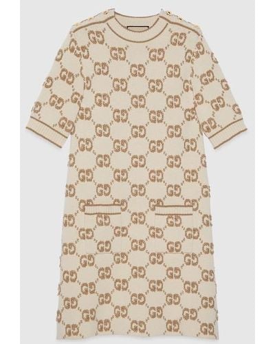 Gucci GG Bouclé Jacquard Wool Dress - Natural