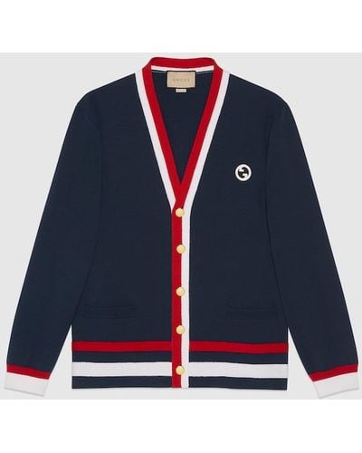 Gucci Knit Wool Cardigan With Patch - Blue