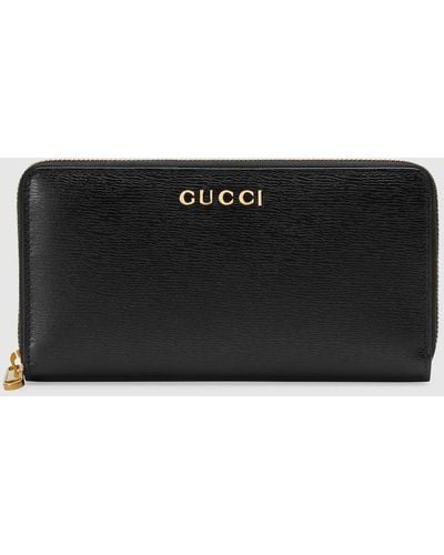 Gucci Zip Around Wallet With Script - Black