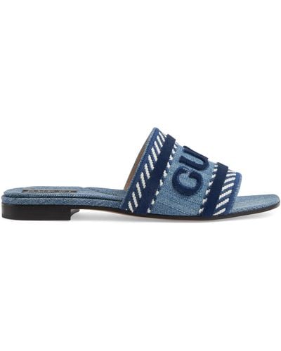 Gucci Slide Sandal With Script - Blue