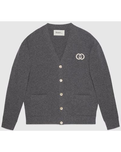 Gucci Knit Wool Cardigan With Interlocking G - Gray