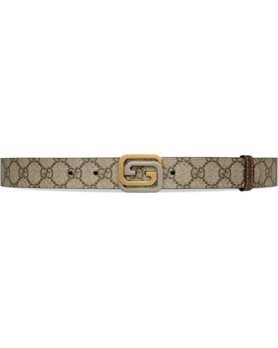 Gucci Reversible Belt With Squared Interlocking G - Natural