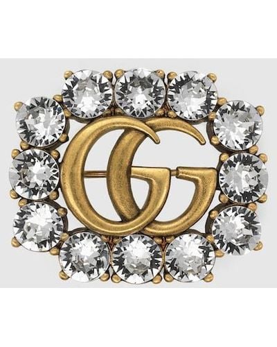 Gucci Gold-tone Crystal Brooch - Metallic