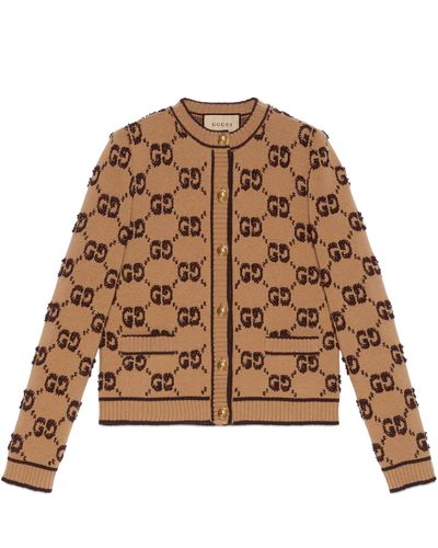 Gucci GG Wool Bouclé Jacquard Cardigan - Brown