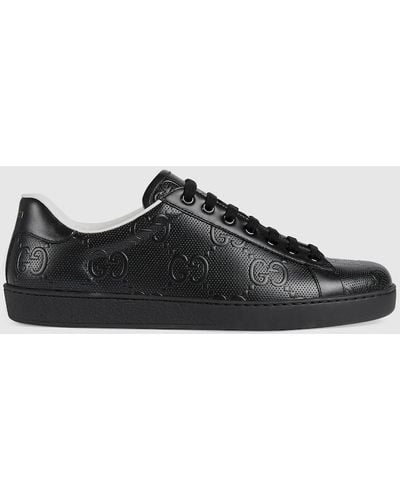Gucci New Ace Perforated Leather Mid-top Sneakers - Black