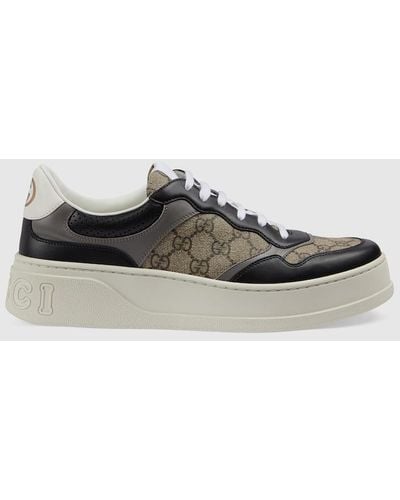 Gucci Chunky B Leather And Canvas Low-top Sneakers - Brown