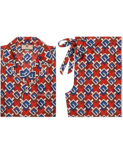 Gucci Silk Geometric G Print Pajama Set - Red