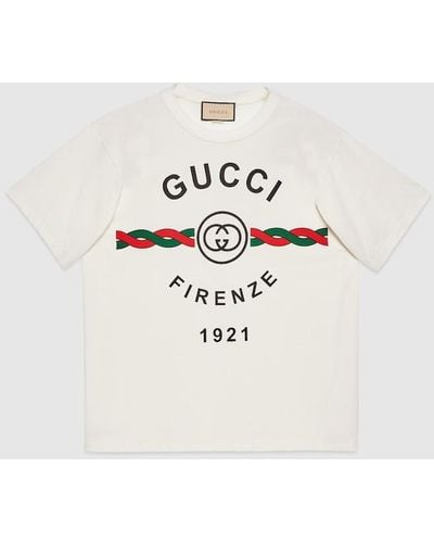Gucci コットンジャージー " Firenze 1921" Tシャツ, ホワイト, ウェア