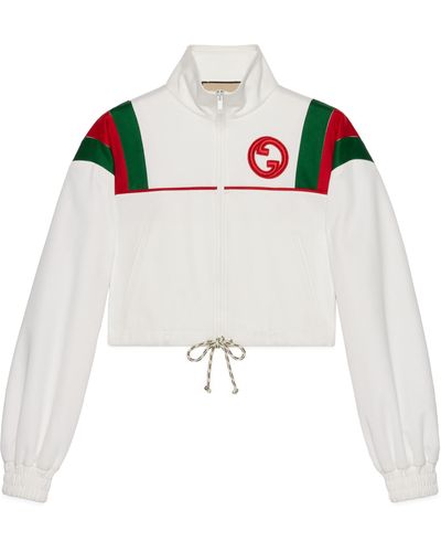 Gucci Jersey Zip Jacket With Web Stripe - White