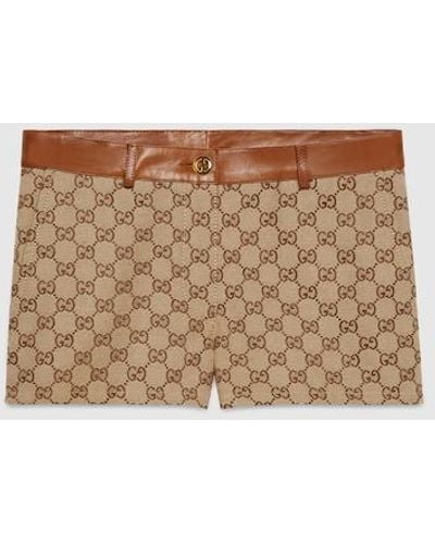 Gucci GG Canvas Shorts With Leather Trim - Natural