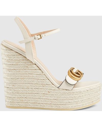 Gucci Metallic Double G Espadrille Wedge Sandals 85 In Gold