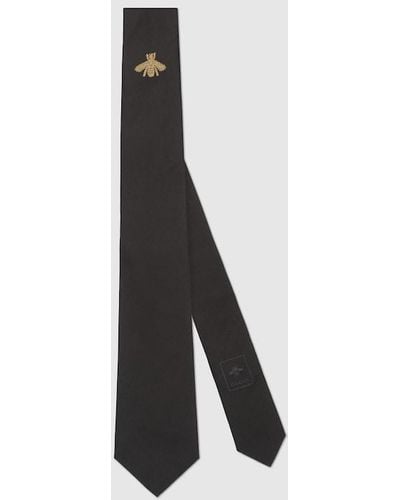 Gucci Silk Bee Motif Tie - Black