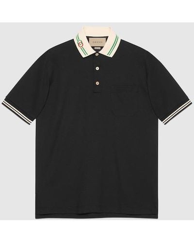 Gucci Logo Piqué Stretch-cotton Polo Shirt - Black