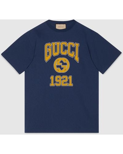 Gucci プリント コットンジャージー Tシャツ, ブルー, ウェア