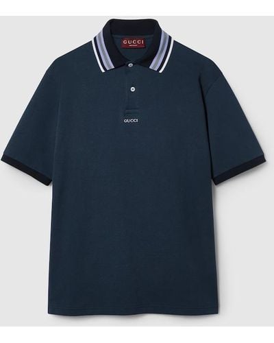 Gucci Cotton Polo Shirt With Embroidery - Blue