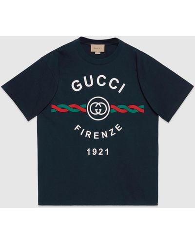 Gucci コットンジャージー " Firenze 1921" Tシャツ, ブルー, ウェア