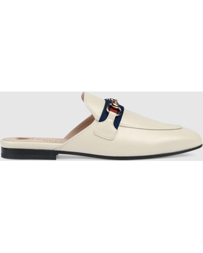 Gucci Leather Web Stripe Princetown Slippers - White