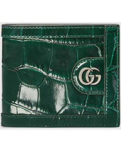 Gucci Crocodile Card Case Wallet With Double G - Green