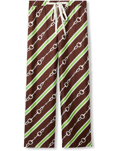 Gucci Horsebit Stripe Print Silk Pant - Brown