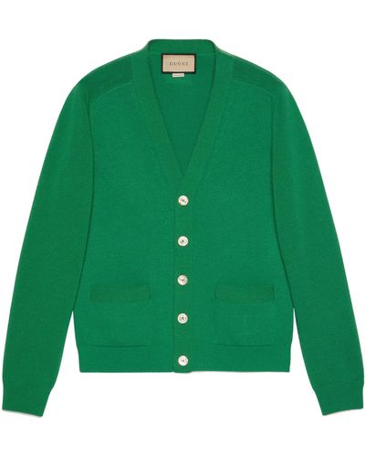 Gucci Wool Cardigan With Patch - Green