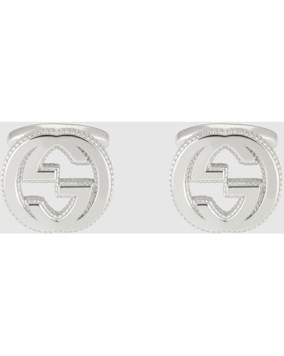 GUCCI Tie Clip Clasp Cufflinks Set GG Logo Gold Silver Color Men's