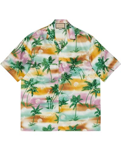 Gucci Viscose Silk Bowling Shirt With Print - Green