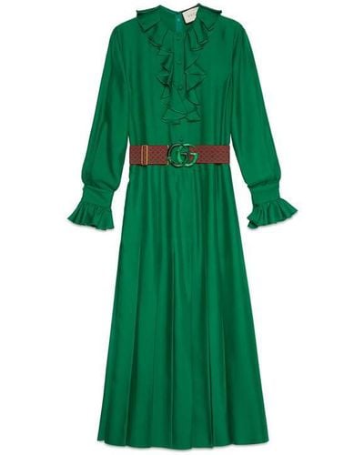 Gucci Silk Dress With Double G Belt - Green