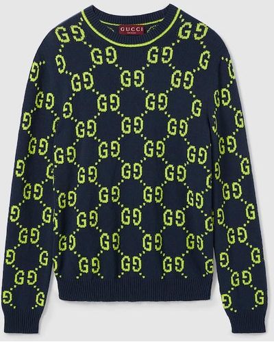 Gucci GG Cotton Jacquard Crewneck Sweater - Green