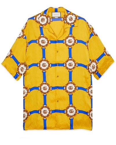 Gucci Oversized Harness-print Silk-twill Shirt - Yellow