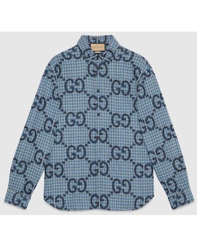 Gucci Jumbo GG Checked Wool Shirt - Blue