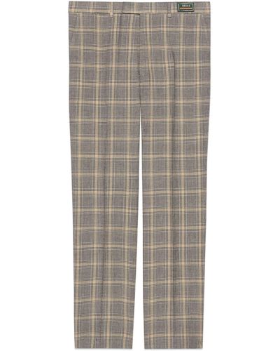 Gucci Prince Of Wales Wool Linen Pants - Gray