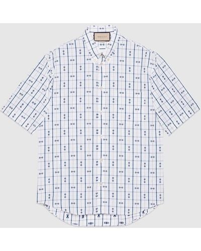 Gucci Horsebit Print Cotton Shirt - Blue