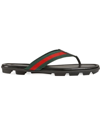 Gucci Web & Leather Thong Sandals - Black