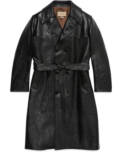 Gucci Belted Leather Trench Coat - Black