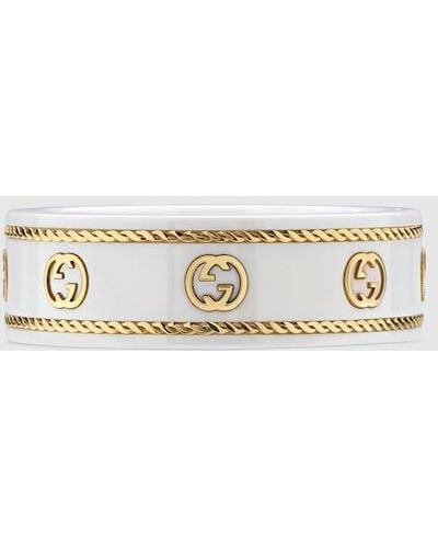 Gucci Icon Ring With Yellow Gold Interlocking G - White