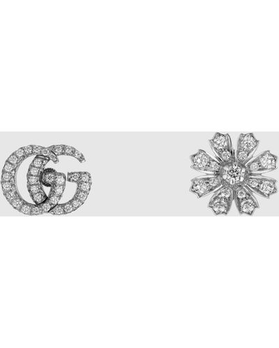 Gucci 【公式】 (グッチ)〔グッチ フローラ〕ダイヤモンド付き 18k ピアスホワイトゴールドundefined - メタリック