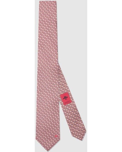 Gucci Interlocking G Baseball Hat Print Silk Tie - Pink