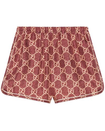 Gucci GG Supreme Print Silk Shorts - Red