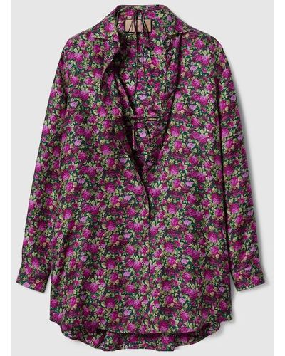 Gucci Floral Print Silk Shirt And Bra Set - Purple