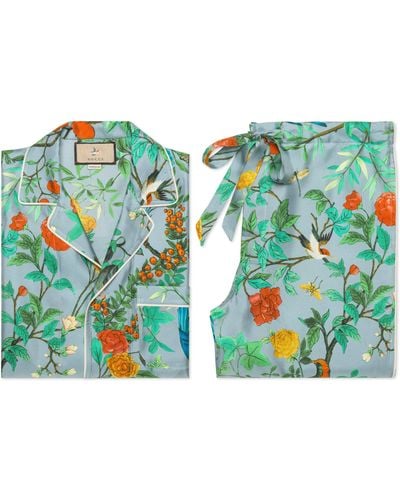 Gucci Floral-Print Zip-Front Silk Twill Pajama Top