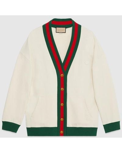 Gucci Cotton Jersey Cardigan With Web - White