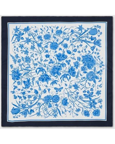 Gucci Floral Print Silk Scarf - Blue