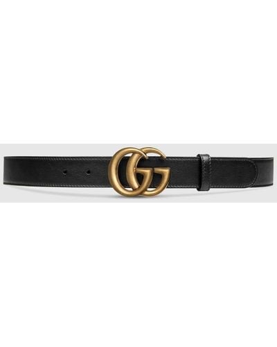 Gucci 414516 Ap00t 1000 Belt Leather With Gold Double G Buckle Slim 3cm (GGB1009) - Black