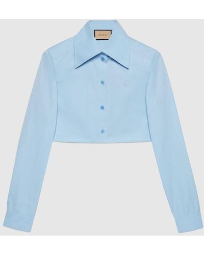 Gucci Heavy Cotton Poplin Cropped Shirt - Blue