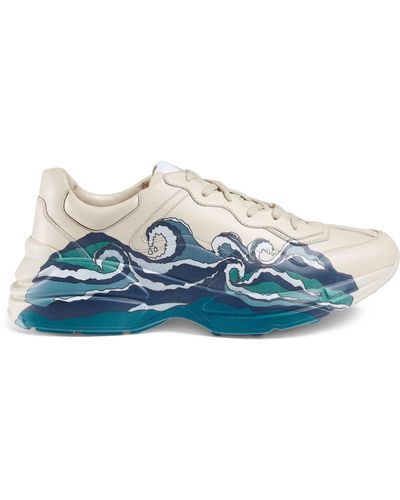 Gucci Men's Rhyton Leather Sneaker With Wave - White