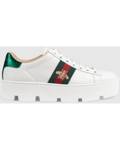 Gucci Ace Embroidered Leather Platform Sneaker - White